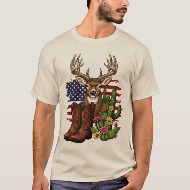 Camiseta Presente de Caçador de Botas de Cowboy da Bandeira (Frente)