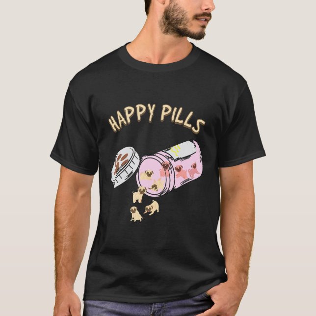 Camiseta Presente de Cachorro Pug Pílulas Felizes (Frente)