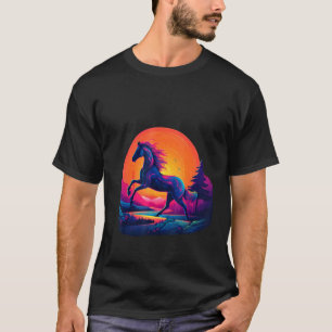 Camiseta Presente de cavalo galope retrô pôr do sol futuris