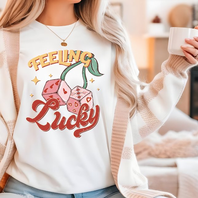 Camiseta Presente de Dados Retro Feeling Lucky Para Ela (Criador carregado)