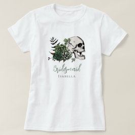 Camiseta Presente de Dama de Honra Caveira Verde e Rosas Ir