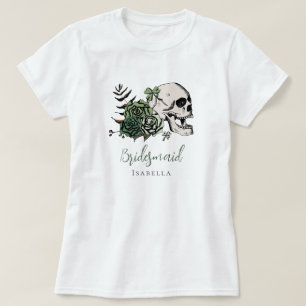Camiseta Presente de Dama de Honra Caveira Verde e Rosas Ir