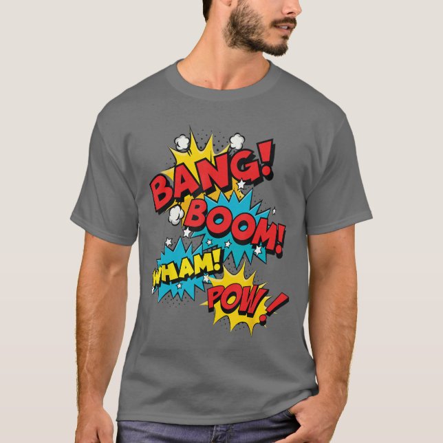 Camiseta Presente de design de efeito sonoro de quadrinhos  (Frente)