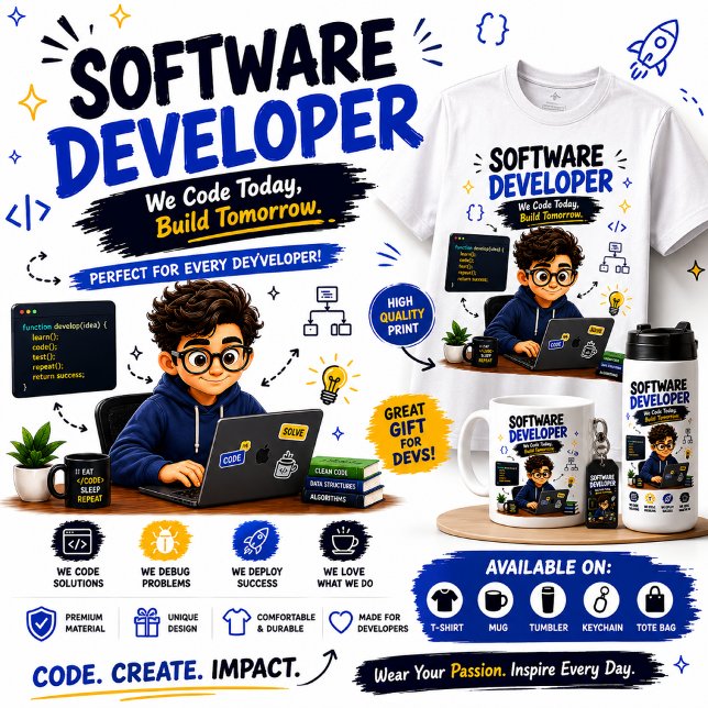 Camiseta Presente de Design para Desenvolvedor de Software  (Criador carregado)