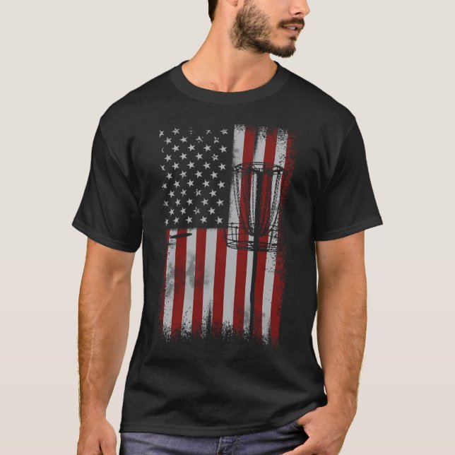 Camiseta Presente de Disco de Golfe da Bandeira Americana R (Frente)