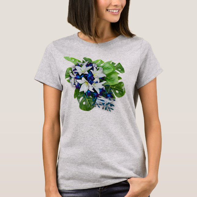 Camiseta Presente de dona de pelúcia azul,violeta e flor br (Frente)