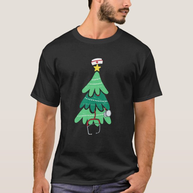 Camiseta Presente de Enfermagem de Árvore de Natal - Enferm (Frente)