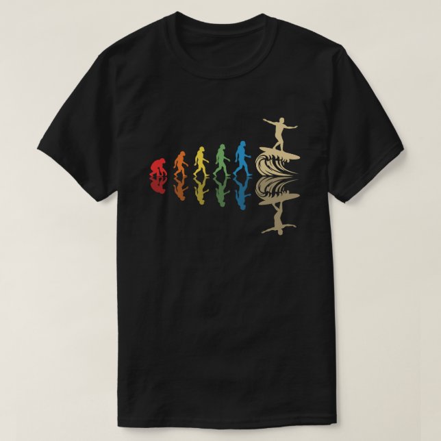 Camiseta Presente de Evolução do Surf Retrô Para Surfistas (Frente do Design)