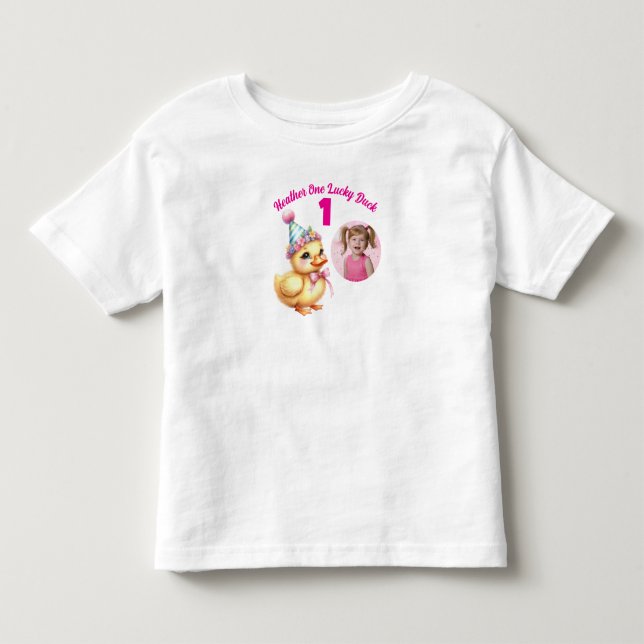 Camiseta Presente de Foto de 1º Aniversário de Um Pato Sort (Frente)