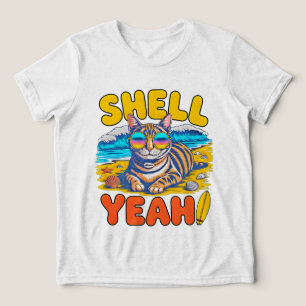 Camiseta Presente de Gato de Verão Sim Casca Divertido Retr