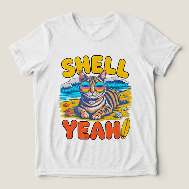 Camiseta Presente de Gato de Verão Sim Casca Divertido Retr (Design frontal)