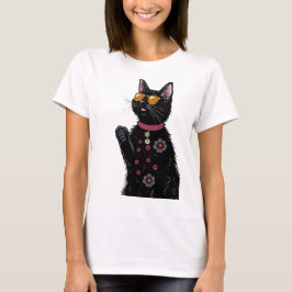 Camiseta presente de gato engraçado de verão preto para sen