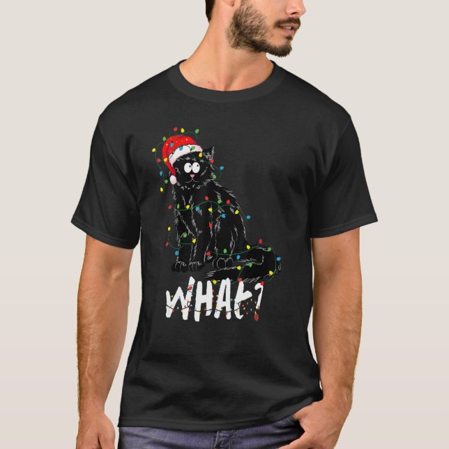 Camiseta Presente de Gato Preto Engraçado Derrubando Árvore (Frente)