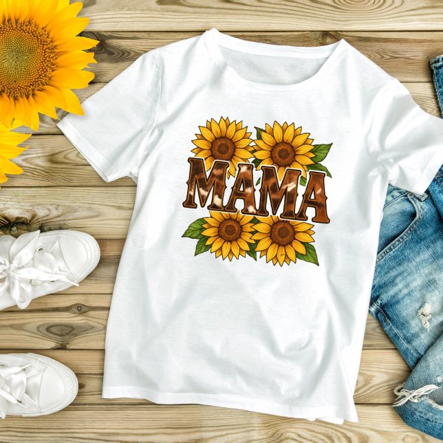 Camiseta Presente de Girassóis da Mamãe para o Dia das Mães (Mama Sunflowers Rustic Country Cowhide Western T-shirt for Mom, Gift for Mom Mother's day gift)
