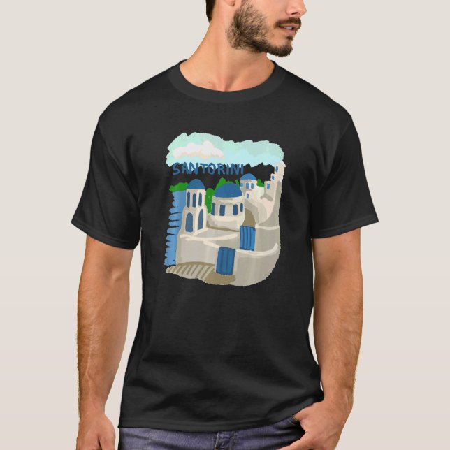 Camiseta Presente de Grécia da cidade de Santorini para mul (Frente)