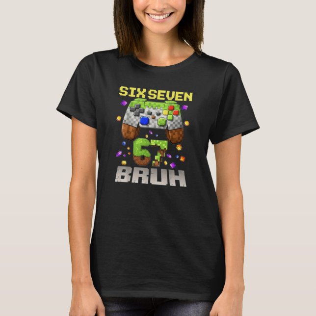 Camiseta Presente de Jogo de Vídeo Engraçado Meme Six Seven (Frente)