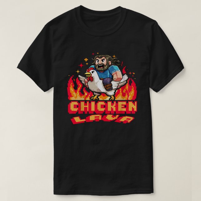 Camiseta Presente de Jogos Pixel de Frango de Lava Engraçad (Frente do Design)