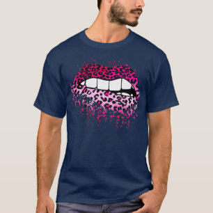 Camiseta Presente de Lábios de mordedura rosa com pingos-l