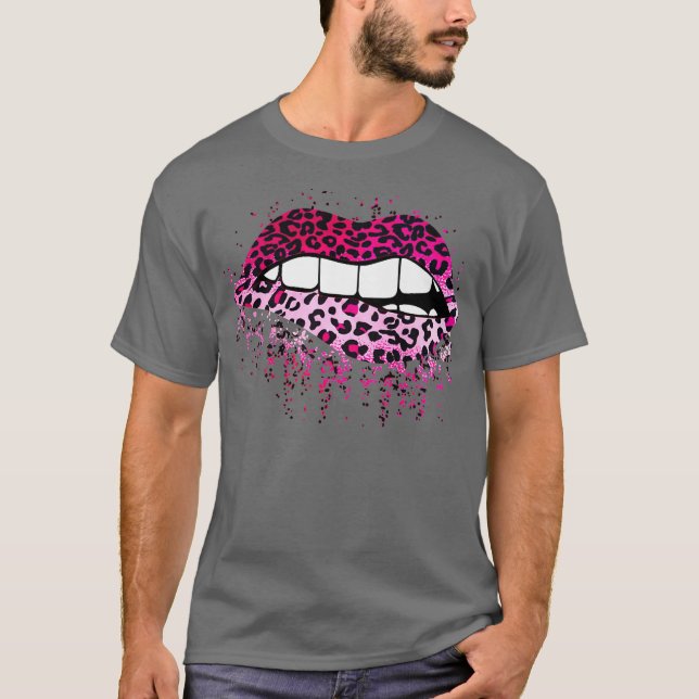 Camiseta Presente de Lábios de mordedura rosa com pingos-le (Frente)