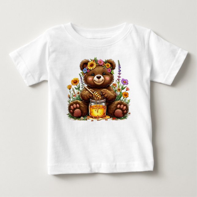 Camiseta 🍯🐻 Presente de Mel Jardim do Ursinho Fofo para B (Frente)