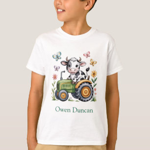 Camiseta Presente de Menino Vaca Fofa em Trator