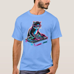 Camiseta Presente de música de festa disco DJ gato retrô Fu