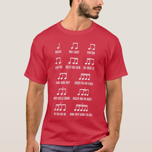 Camiseta Presente de Música Ritmo de Compositor Bach Mozart (Frente)