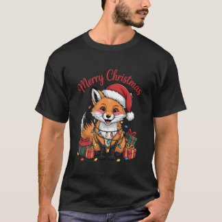 Camiseta Presente de Natal de Raposa com Chapéu de Papai No