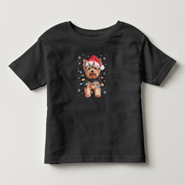Camiseta Presente de Natal de Yorkie Cachorro Long Xmas (Frente)