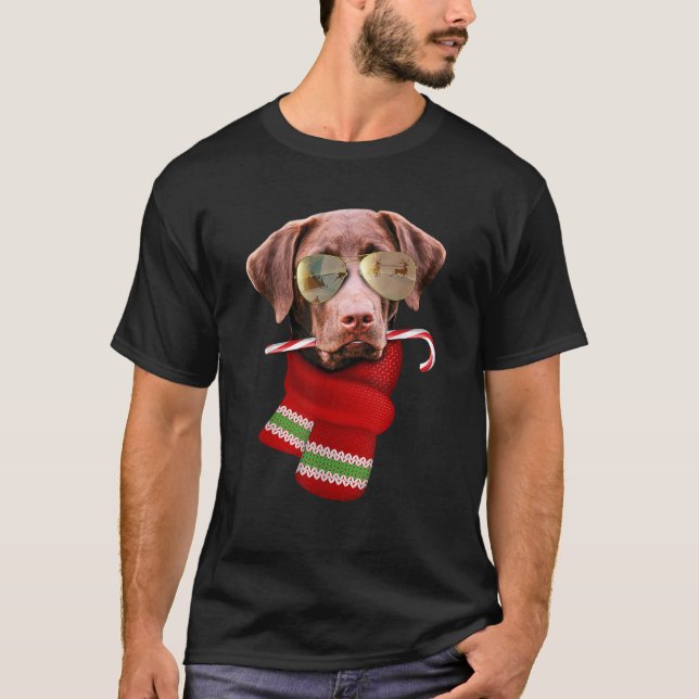 Camiseta Presente de Natal Labrador de Chocolate para Cacho (Frente)
