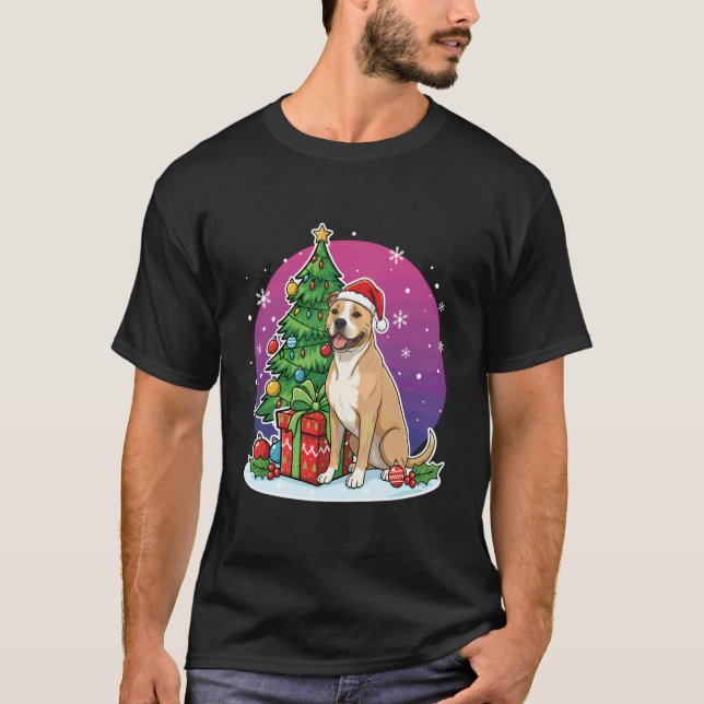 Camiseta Presente de Natal Pitbull Chapéu de Papai Noel Xma (Frente)