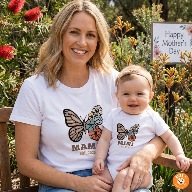 Camiseta Presente de Nova Mamãe Borboleta Ano-Estabelecido  (Criador carregado)
