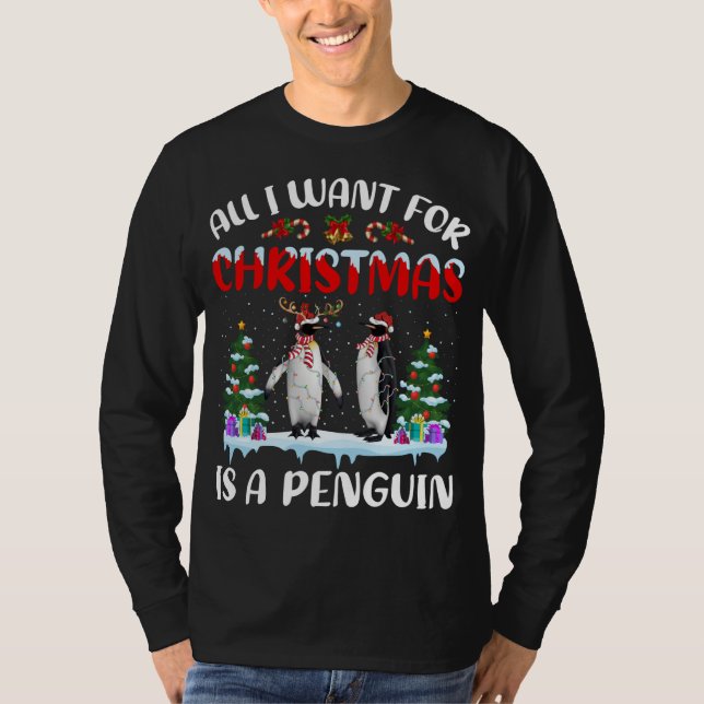 Camiseta Presente De Pinguim Tudo O Que Quero Para O Natal  (Frente)