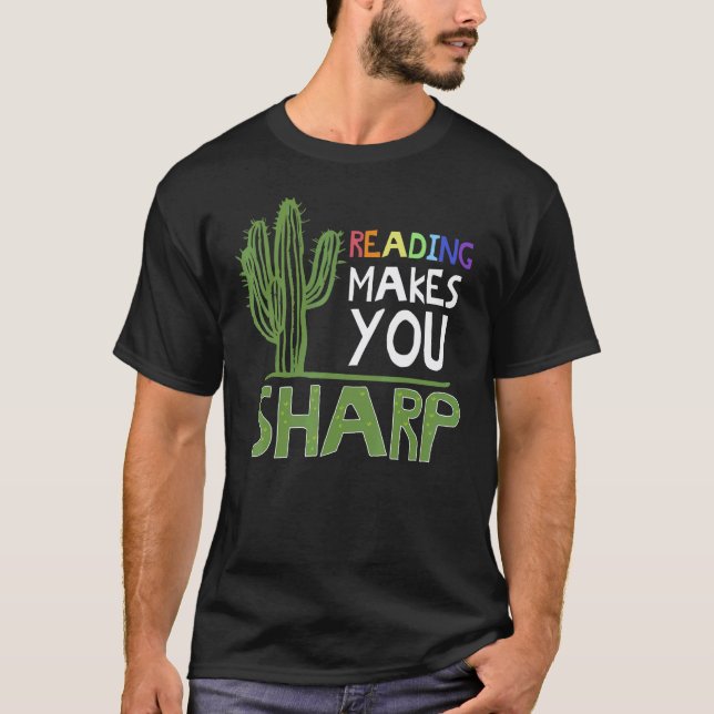 Camiseta Presente de Professor de Cacto Afiado de Leitura F (Frente)