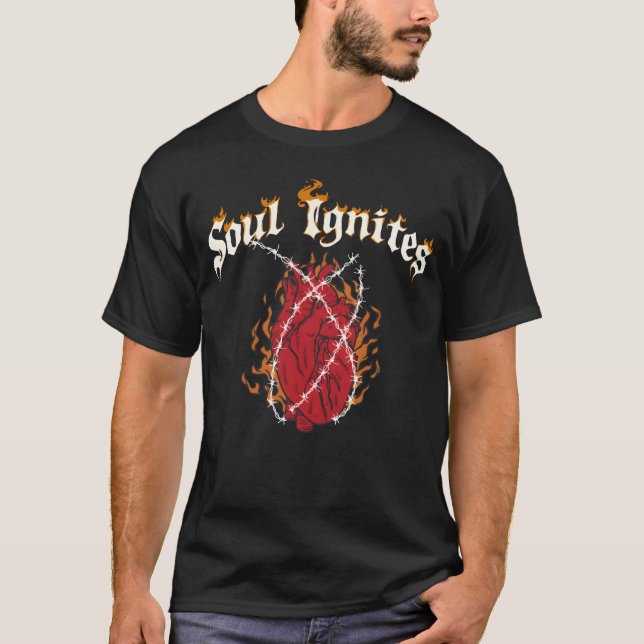 Camiseta Presente de rock com fogo no coração da alma (Frente)