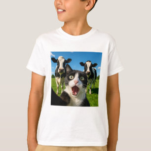 Camiseta Presente de Selfie de Gato Fofo e Vaca