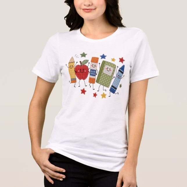 Camiseta Presente de Suprimentos Cute Faux Patch de Volta à (Frente)