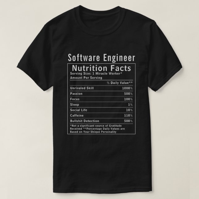 Camiseta Presente de Tecnologia Fatos de Nutrição Engenheir (Frente do Design)