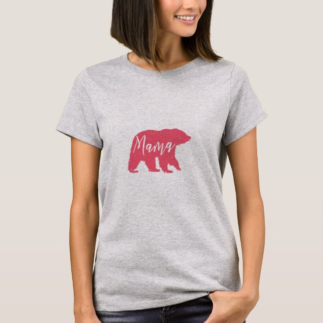 Camiseta Presente De Urso De Mama Rosa Para Dia de as mães (Frente)