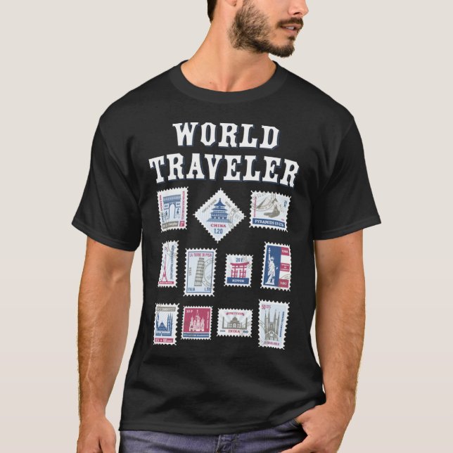 Camiseta Presente de Viagem mundial para homens viajantes P (Frente)