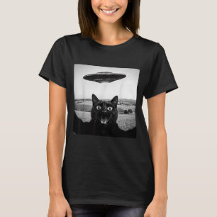 Camiseta Presente Divertido de Gato Preto Selfie Ufo Alien