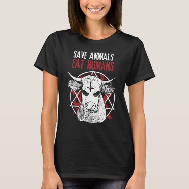 Camiseta Presente Divertido Vaca Satanás Vegana Amante de A (Frente)