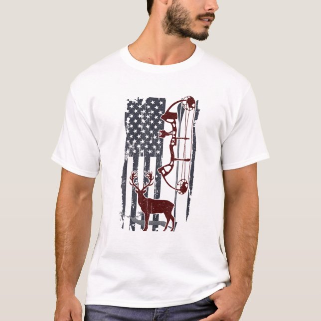 Camiseta Presente do Arqueiro Caçador Americano Caçando Arq (Frente)