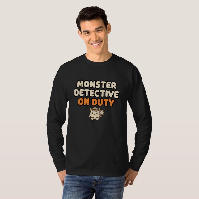 Camiseta Presente do detetive de monstros de serviço - Pres (Frente Completa)