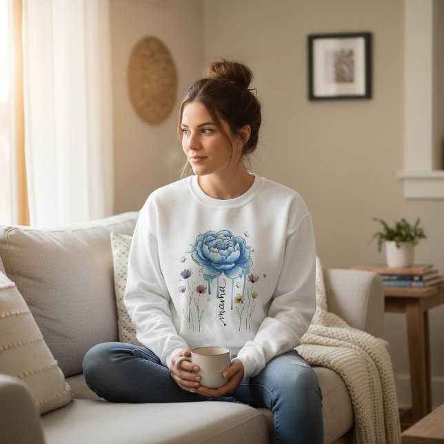 Camiseta Presente do Dia das Mães Flor Boho Mama Flor Azul (Criador carregado)