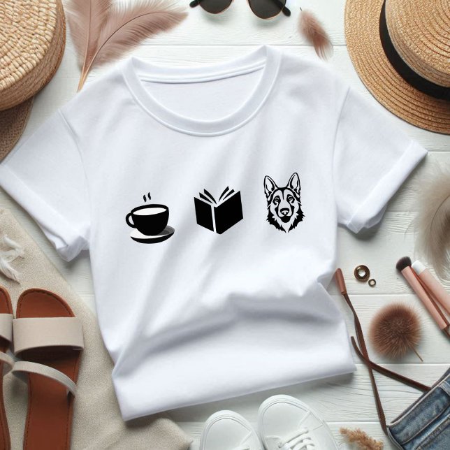 Camiseta Presente do Livro de Café do german shepherd para  (german shepherd, book, coffee, all i need for life)