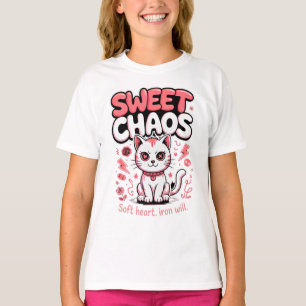 Camiseta Presente Doce para Meninas Amantes de Gatos Coroa