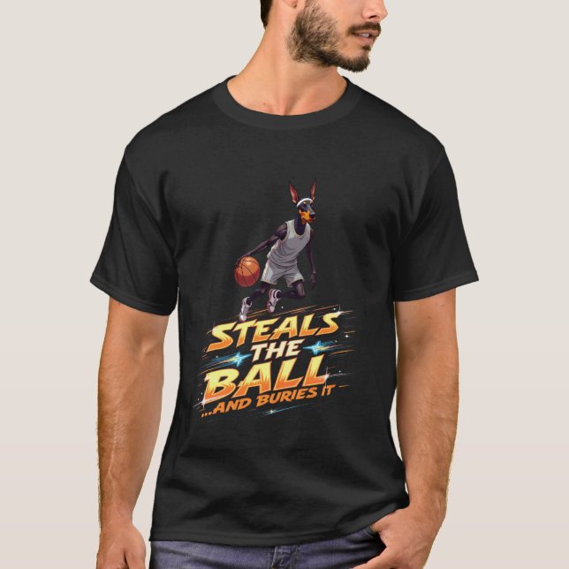Camiseta Presente Engraçado de Basquete para Cão Doberman P (Frente)