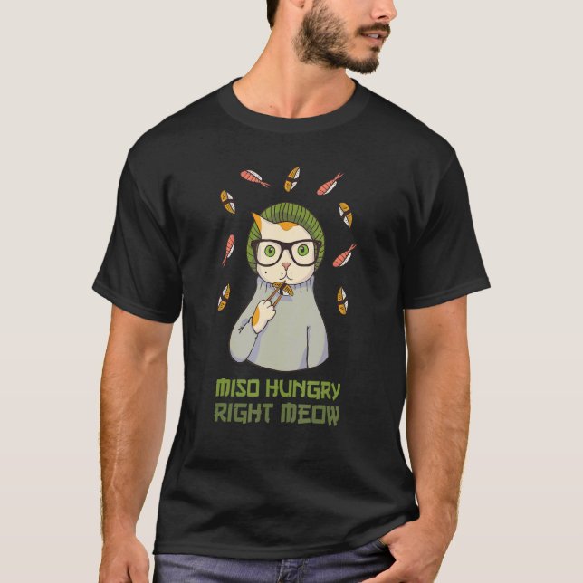 Camiseta Presente Engraçado de Gato Fofo Comendo Sushi Sopa (Frente)