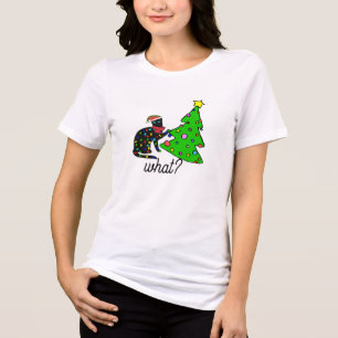 Camiseta Presente engraçado de gato preto derrubando árvore